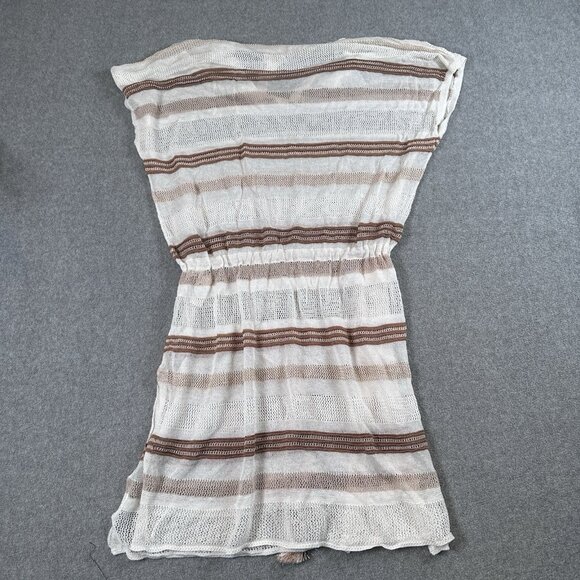 Chicos Cover Up Striped Open Knit Tassel Tie Waist Tunic Dress Beige Tan Medium - Picture 12 of 12